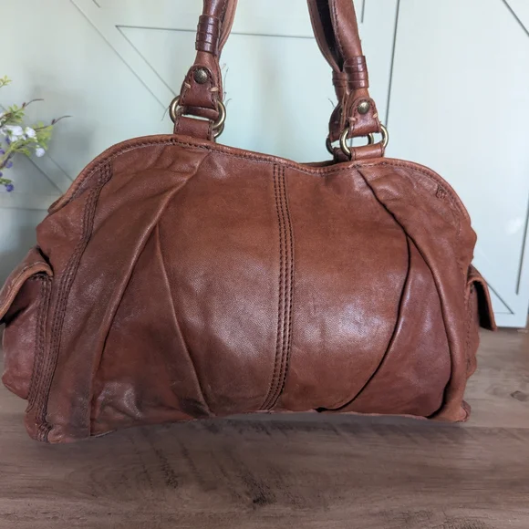 Lucky Brand Brown Leather Shoulder Bag with Woven Center - Picture 7 of 15